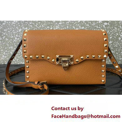 Valentino Small Rockstud Crossbody Bag in Grainy Calfskin Brown 2024