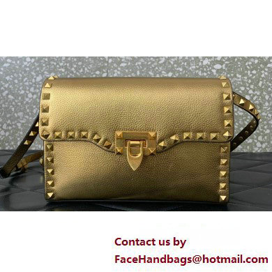 Valentino Small Rockstud Crossbody Bag in Grainy Calfskin Gold 2024 - Click Image to Close