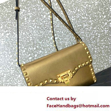 Valentino Small Rockstud Crossbody Bag in Grainy Calfskin Gold 2024