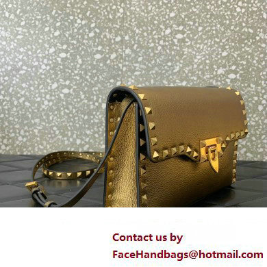 Valentino Small Rockstud Crossbody Bag in Grainy Calfskin Gold 2024