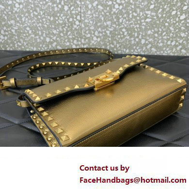 Valentino Small Rockstud Crossbody Bag in Grainy Calfskin Gold 2024