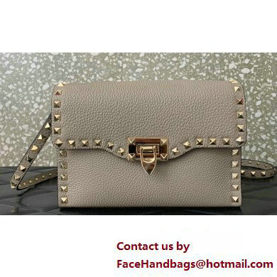 Valentino Small Rockstud Crossbody Bag in Grainy Calfskin Gray 2024