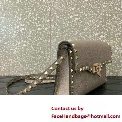 Valentino Small Rockstud Crossbody Bag in Grainy Calfskin Gray 2024