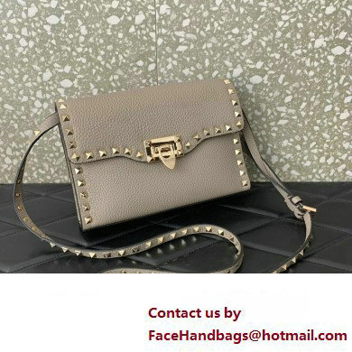 Valentino Small Rockstud Crossbody Bag in Grainy Calfskin Gray 2024