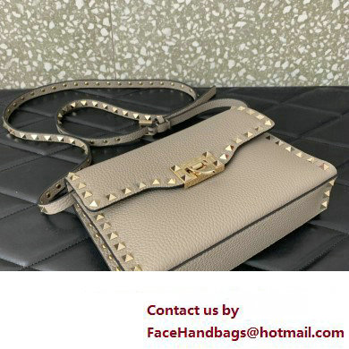 Valentino Small Rockstud Crossbody Bag in Grainy Calfskin Gray 2024