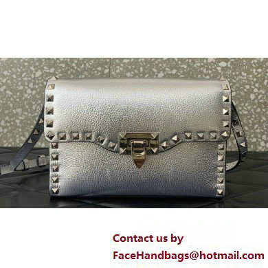 Valentino Small Rockstud Crossbody Bag in Grainy Calfskin Silver 2024 - Click Image to Close