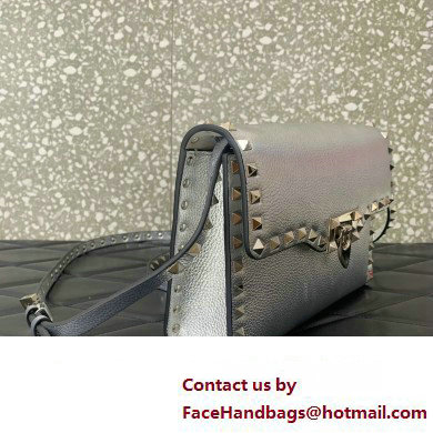 Valentino Small Rockstud Crossbody Bag in Grainy Calfskin Silver 2024