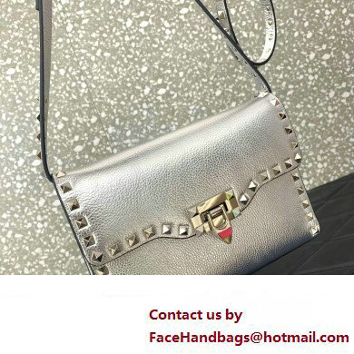 Valentino Small Rockstud Crossbody Bag in Grainy Calfskin Silver 2024