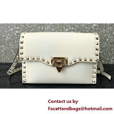 Valentino Small Rockstud Crossbody Bag in Grainy Calfskin White 2024