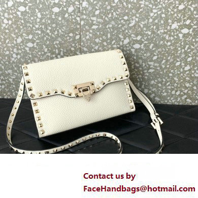 Valentino Small Rockstud Crossbody Bag in Grainy Calfskin White 2024