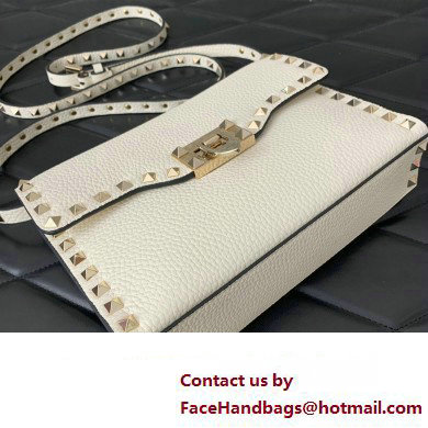 Valentino Small Rockstud Crossbody Bag in Grainy Calfskin White 2024