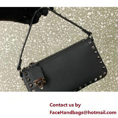 Valentino Small Rockstud Grainy Calfskin Crossbody Bag Black 2023 - Click Image to Close