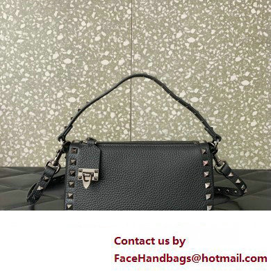 Valentino Small Rockstud Grainy Calfskin Crossbody Bag Black 2023