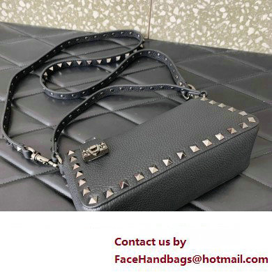 Valentino Small Rockstud Grainy Calfskin Crossbody Bag Black 2023