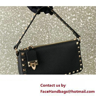 Valentino Small Rockstud Grainy Calfskin Crossbody Bag Black/Gold 2023