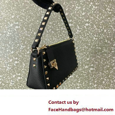 Valentino Small Rockstud Grainy Calfskin Crossbody Bag Black/Gold 2023