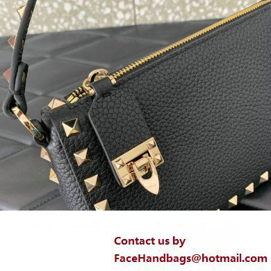 Valentino Small Rockstud Grainy Calfskin Crossbody Bag Black/Gold 2023