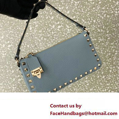 Valentino Small Rockstud Grainy Calfskin Crossbody Bag Blue 2023