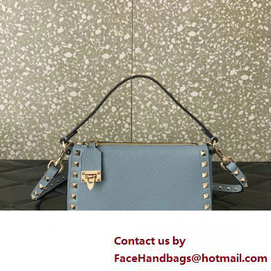 Valentino Small Rockstud Grainy Calfskin Crossbody Bag Blue 2023