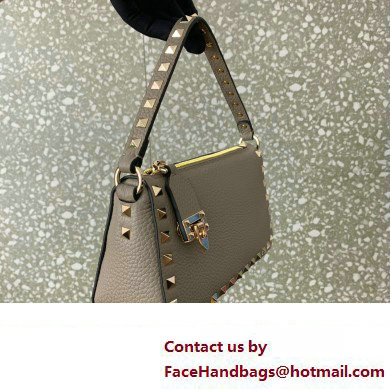 Valentino Small Rockstud Grainy Calfskin Crossbody Bag Gray 2023