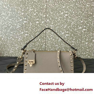 Valentino Small Rockstud Grainy Calfskin Crossbody Bag Gray 2023