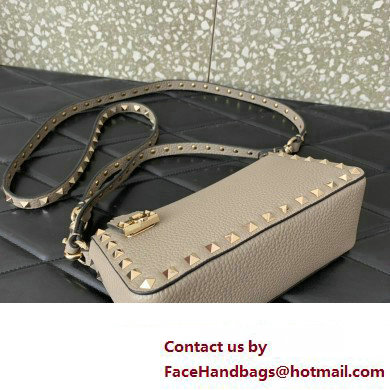 Valentino Small Rockstud Grainy Calfskin Crossbody Bag Gray 2023