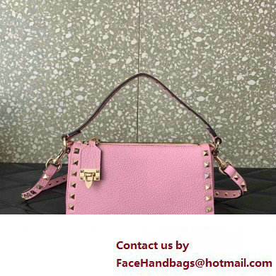 Valentino Small Rockstud Grainy Calfskin Crossbody Bag Pink 2023