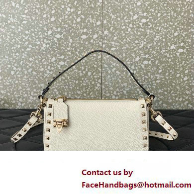 Valentino Small Rockstud Grainy Calfskin Crossbody Bag White 2023