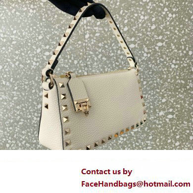 Valentino Small Rockstud Grainy Calfskin Crossbody Bag White 2023