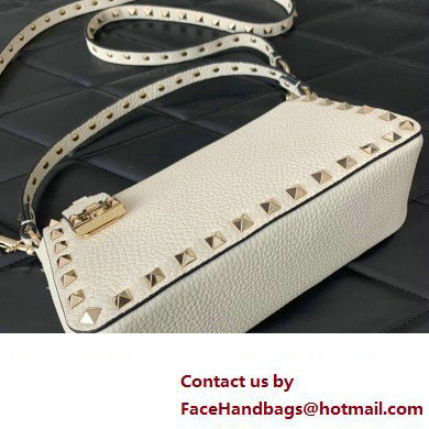 Valentino Small Rockstud Grainy Calfskin Crossbody Bag White 2023