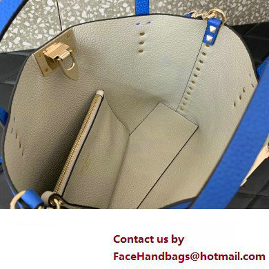 Valentino Small Rockstud Grainy Calfskin Tote Bag with Contrasting Lining 0044 Blue 2023