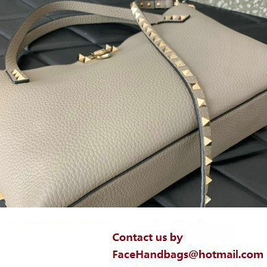 Valentino Small Rockstud Grainy Calfskin Tote Bag with Contrasting Lining 0044 Dove Gray 2023