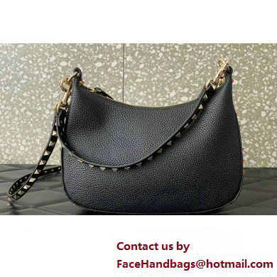 Valentino Small Rockstud Hobo bag in Grainy Calfskin 0313 Black 2023 - Click Image to Close