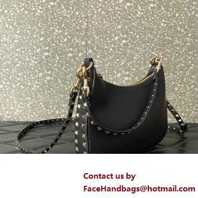 Valentino Small Rockstud Hobo bag in Grainy Calfskin 0313 Black 2023