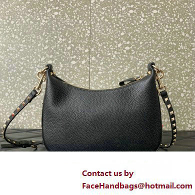 Valentino Small Rockstud Hobo bag in Grainy Calfskin 0313 Black 2023