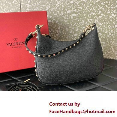 Valentino Small Rockstud Hobo bag in Grainy Calfskin 0313 Black 2023