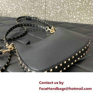 Valentino Small Rockstud Hobo bag in Grainy Calfskin 0313 Black 2023