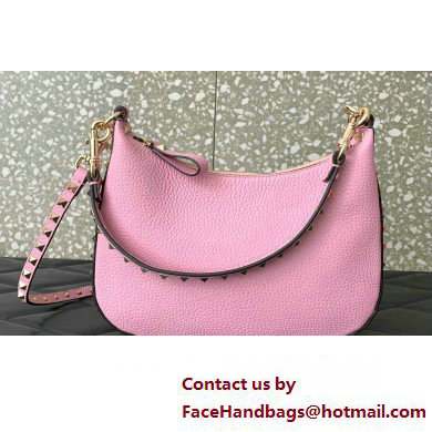 Valentino Small Rockstud Hobo bag in Grainy Calfskin 0313 Pink 2023