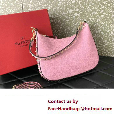 Valentino Small Rockstud Hobo bag in Grainy Calfskin 0313 Pink 2023