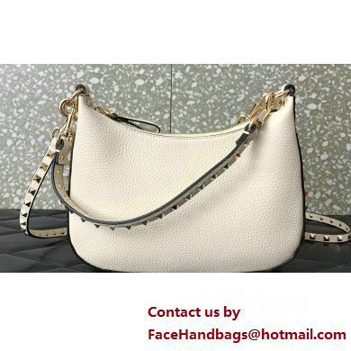 Valentino Small Rockstud Hobo bag in Grainy Calfskin 0313 White 2023