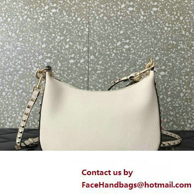 Valentino Small Rockstud Hobo bag in Grainy Calfskin 0313 White 2023