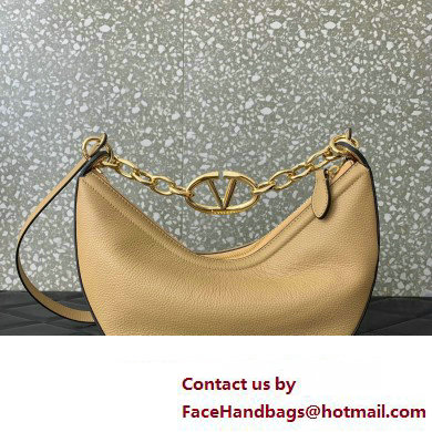 Valentino Small Vlogo Moon Hobo Bag In Leather Beige With Chain 2023 - Click Image to Close