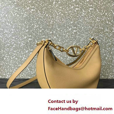 Valentino Small Vlogo Moon Hobo Bag In Leather Beige With Chain 2023