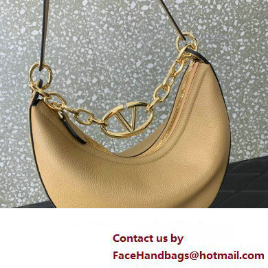 Valentino Small Vlogo Moon Hobo Bag In Leather Beige With Chain 2023