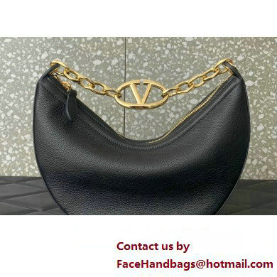 Valentino Small Vlogo Moon Hobo Bag In Leather Black With Chain 2023