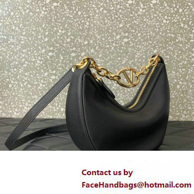 Valentino Small Vlogo Moon Hobo Bag In Leather Black With Chain 2023