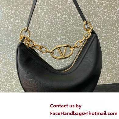 Valentino Small Vlogo Moon Hobo Bag In Leather Black With Chain 2023