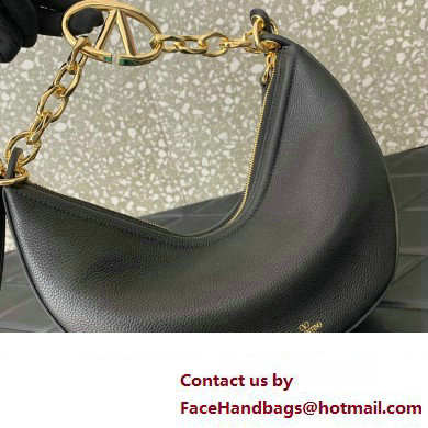 Valentino Small Vlogo Moon Hobo Bag In Leather Black With Chain 2023