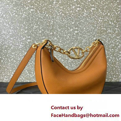 Valentino Small Vlogo Moon Hobo Bag In Leather Brown With Chain 2023 - Click Image to Close