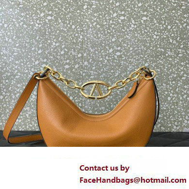 Valentino Small Vlogo Moon Hobo Bag In Leather Brown With Chain 2023